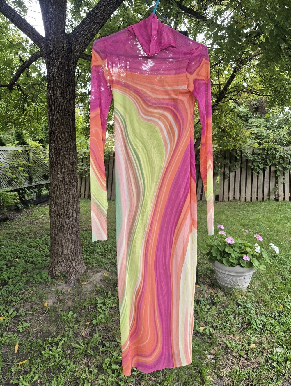 AFRM Women’s Long Sleeve Multi-Color Swirl Maxi Dress With Inner Slip Lining